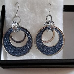 Elegant Silver and Blue Hoop Earrings